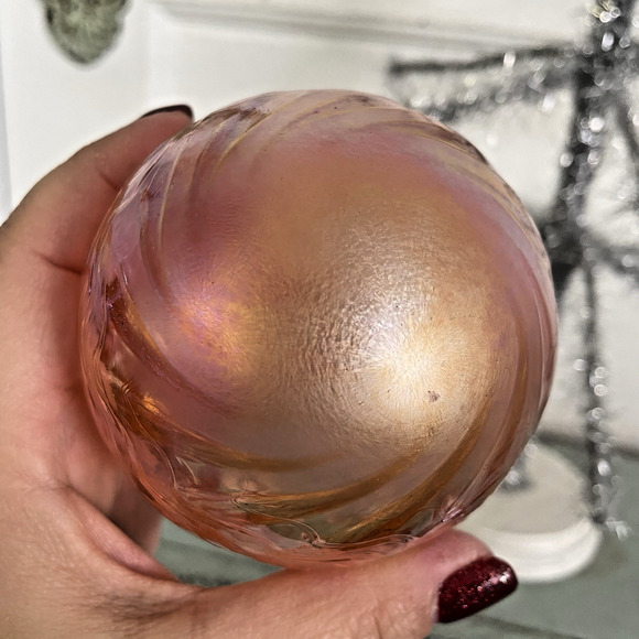 Hanging Art Glass Friendship Ball Ornament Pink Swirl Textured Iridescent Gazing - Picture 6 of 7